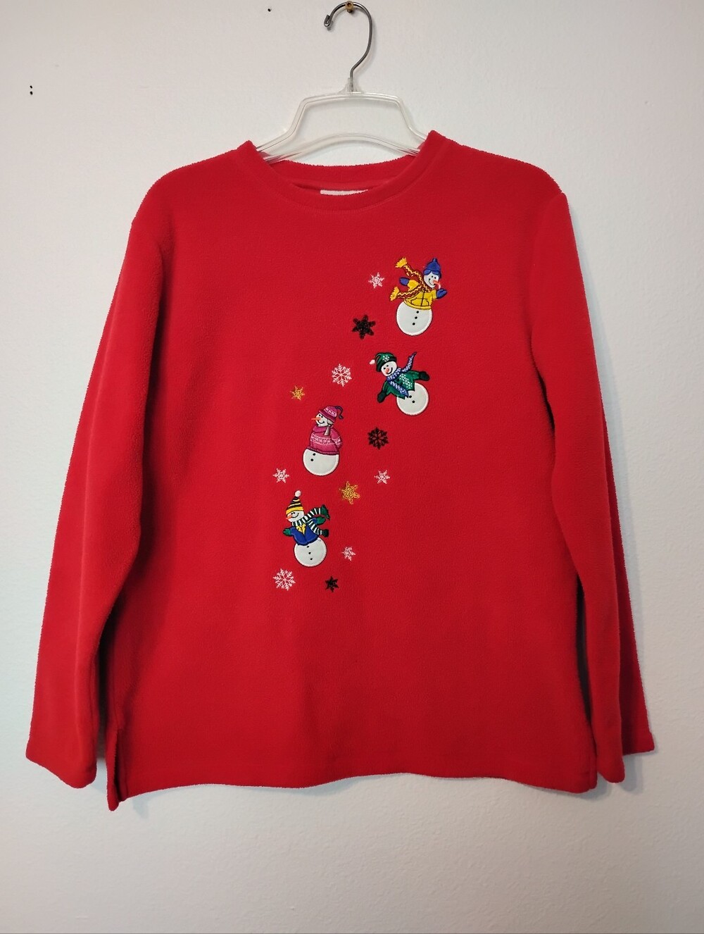 Basic Editions Holiday Festive Multicolor Snowman Fleece Christmas Sweater